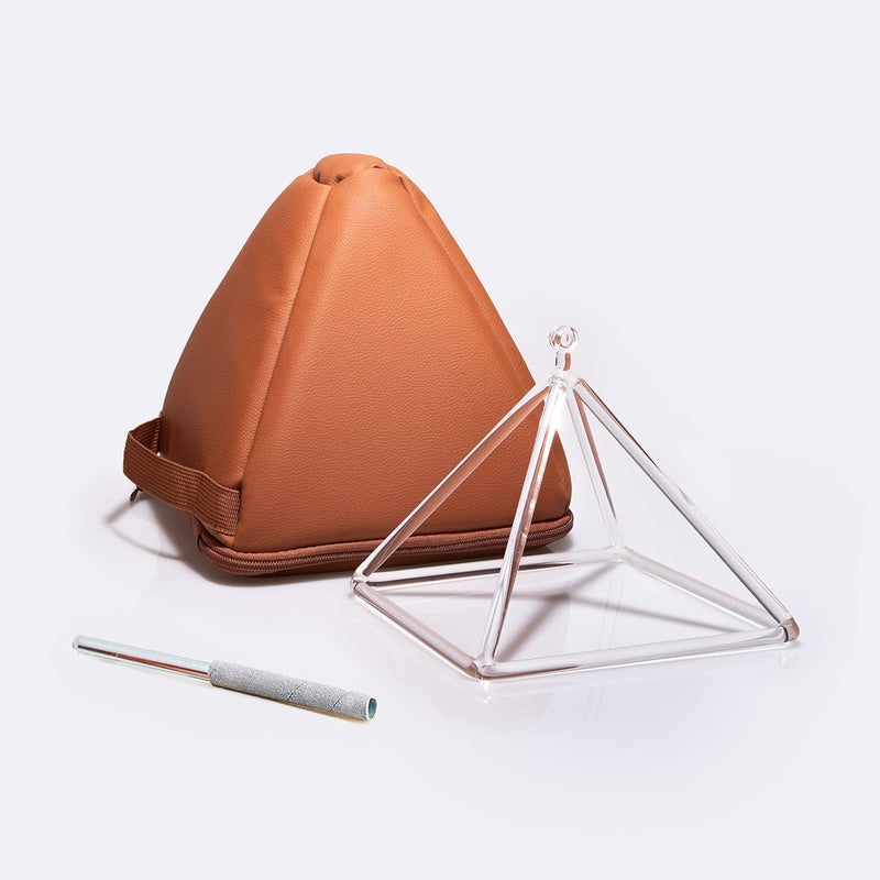 TOPFUND Clear Crystal Singing Pyramid 6 inch with Carrying Case and Quartz Suede Mallet - Image 1